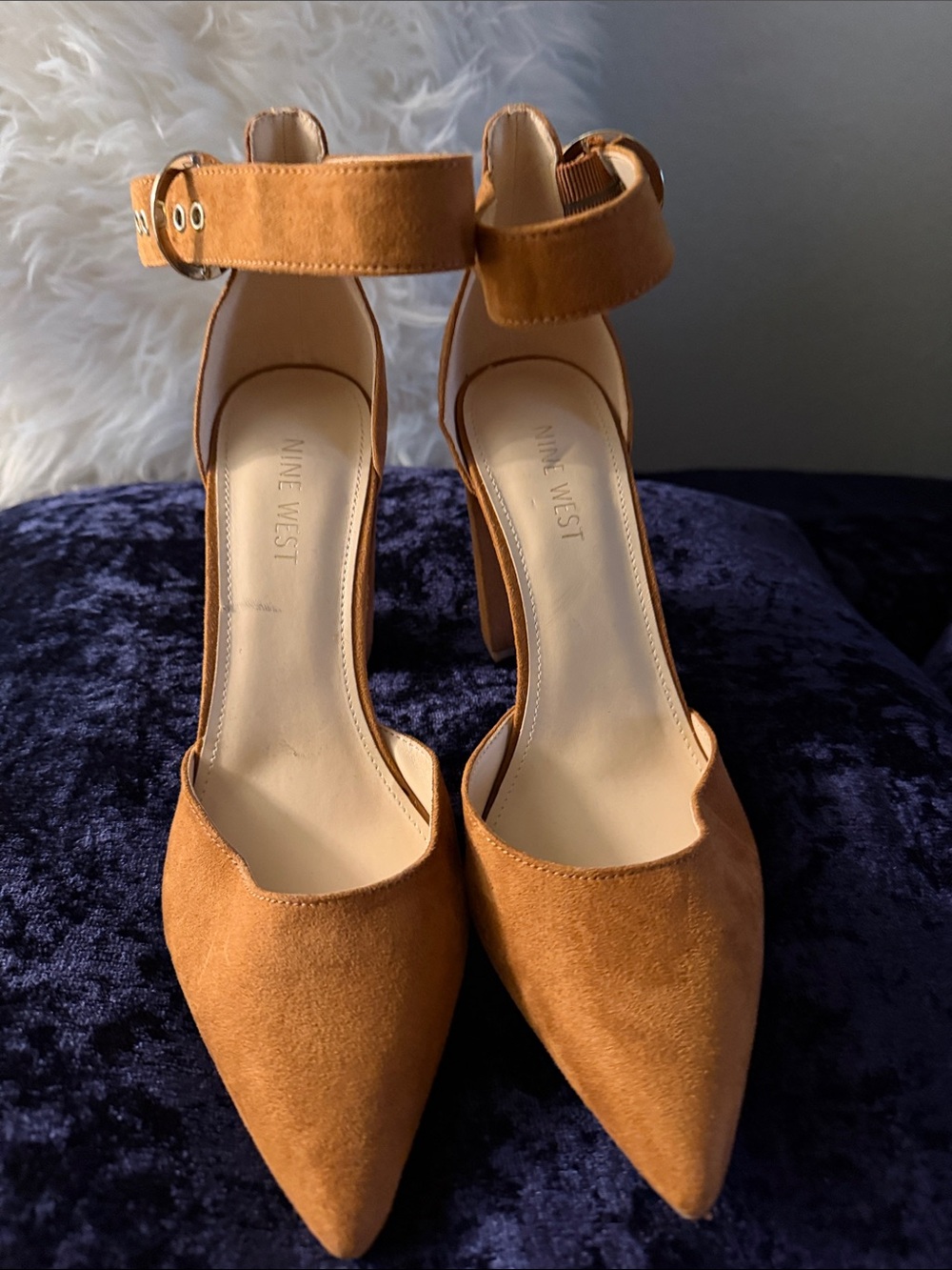 Nine West Tan Suede Pointed Ankle-Strap Pumps